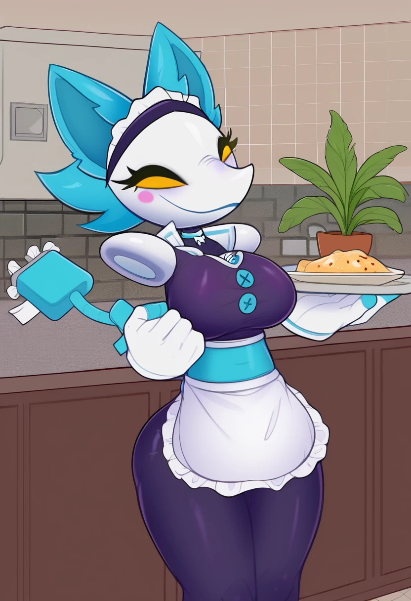 best quality, amazing quality,  1girl, looking at viewer, BREAK masterpiece,  tofu froth,  <lora:TofuFroth-03:1>  ,  furry female,wet, blush, maid, sexy maid outfit, indoor, kitchen, plant in the pot,  diner, smug, visible butt, <lora:Tasque-05:0.8>, tasquemanager