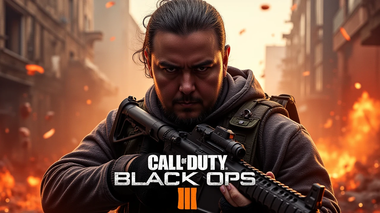 "Create a stunning cover for Call of Duty: Black Ops 6 featuring a lone soldier as the central figure. The soldier, dressed in modern, battle-worn tactical gear, exudes a fierce, unyielding determination. His face is partially shadowed, highlighting the intensity in his eyes. He grips an advanced assault rifle with precision, the barrel still emitting faint wisps of smoke from recent combat.
The background is a chaotic, war-torn urban landscape filled with burning buildings, shattered glass, and debris swirling in the air. The scene is lit with vivid, dynamic contrasts of orange and red from nearby explosions and gunfire, creating a powerful sense of action and tension. The Black Ops 6 logo is prominently displayed in bold, metallic text at the bottom center of the image, grounding the composition and adding a gritty, iconic touch. This cover art should capture the raw, cinematic energy that defines the Black Ops series."<lora:SalsaFlux:1>