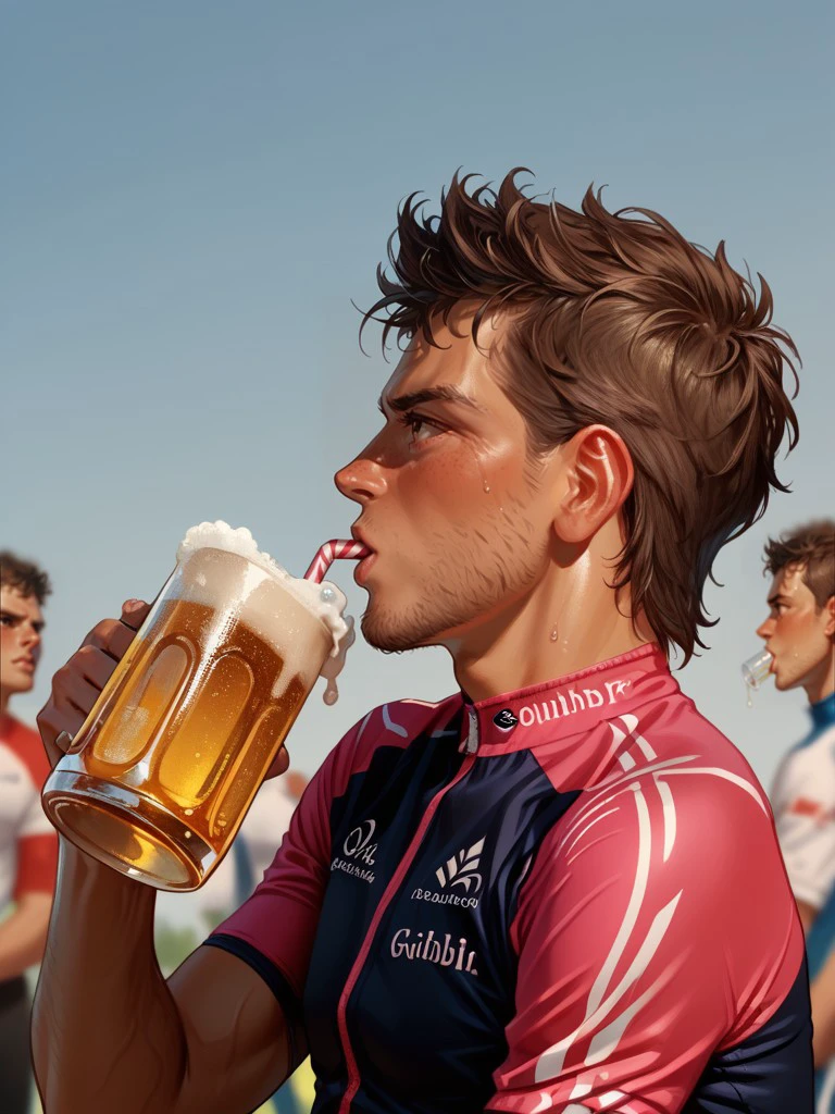 score_9,score_8_up,score_7_up,score_6_up,score_5_up,score_4_up,jan_ullrich, cycling clothes,1boy, upper body, drinking a beer, standing <lora:jan_ullrich_xl:1>