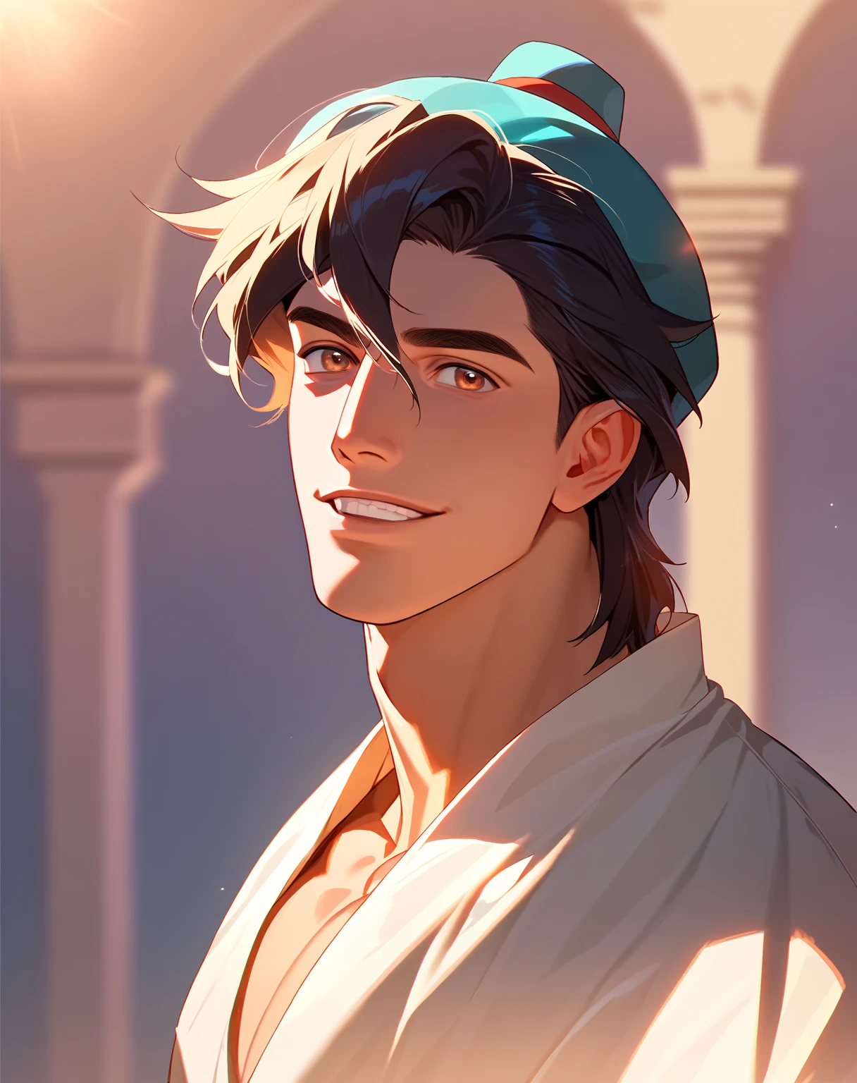 score_9, score_8_up, score_7_up, score_6_up, aladdin, broad shoulders, solo, hat, daylight, best quality, best aesthetic, sfw, year 2023, high details, realistic<lora:EMS-461843-EMS:0.800000>