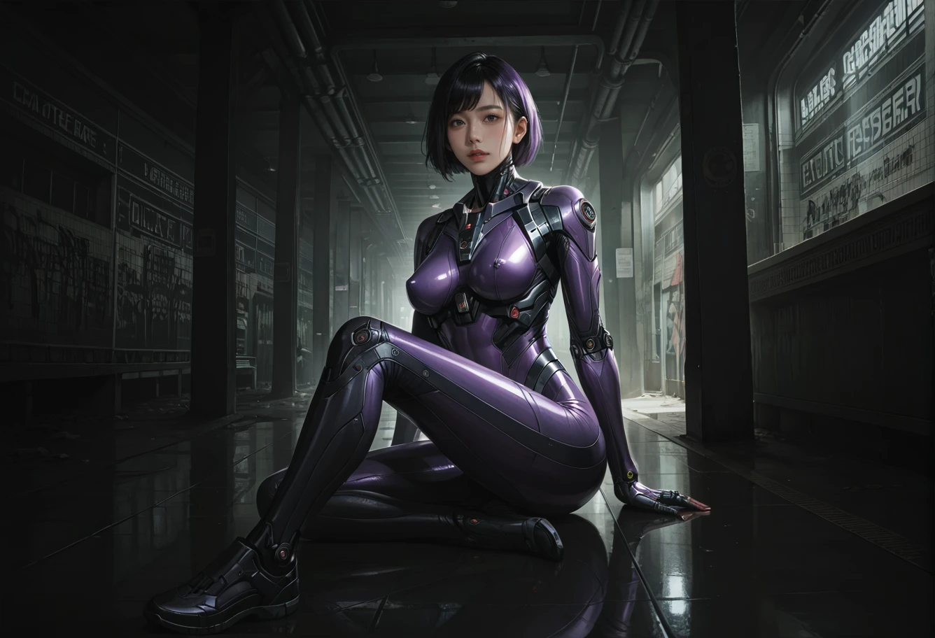 ,ruanyi0874,indoors,,ruanyi0867,purple bodysuit,cyborg,science fiction,skin tight,
on ground,knees together feet apart,<lora:0874 dark space_v1_pony:0.8>,<lora:0867 Battle suit_v1_pony:0.7>, score_9,score_8_up,score_7_up,,8k,1girl,solo,,