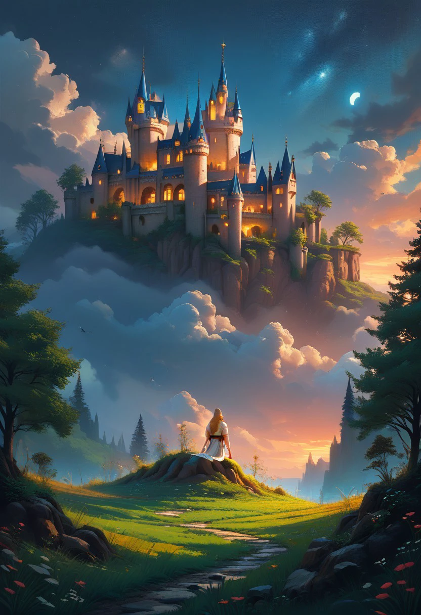 score_9, score_8_up, score_7_up, score_6_up, flux-scenery-pny, Princess Zelda, castle, night sky, looking away