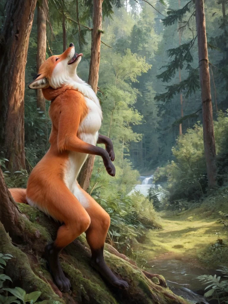 Score_9, score_8_up, scenery, fullbody, 1girl, posing, furry fox, lisichka <lora:Lisichka:0.7>, mouth opened, highly detailed, masterpiece, wild forest, scenery, extreme detailed, hyperrealistic, masterpiece, detailed fur, beautiful fur