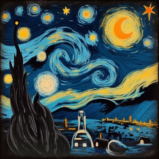 The Starry Night ChalkBoardDrawing