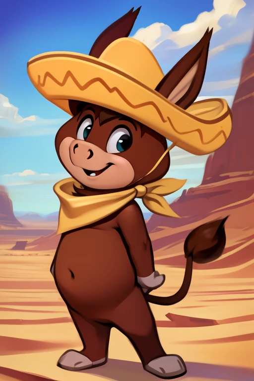 BabaLouie, neckerchief, sombrero, standing, desert, sky, dynamic pose, <lora:Baba-Louie:0.8>, uploaded on e621, (detailed background, depth of field), (intricate:1.1), (high detail:1.2), (soft focus), (masterpiece, best quality, 4k, 2k, shaded, absurd res), by Chunie, by CyanCapsule, by Hallogreen