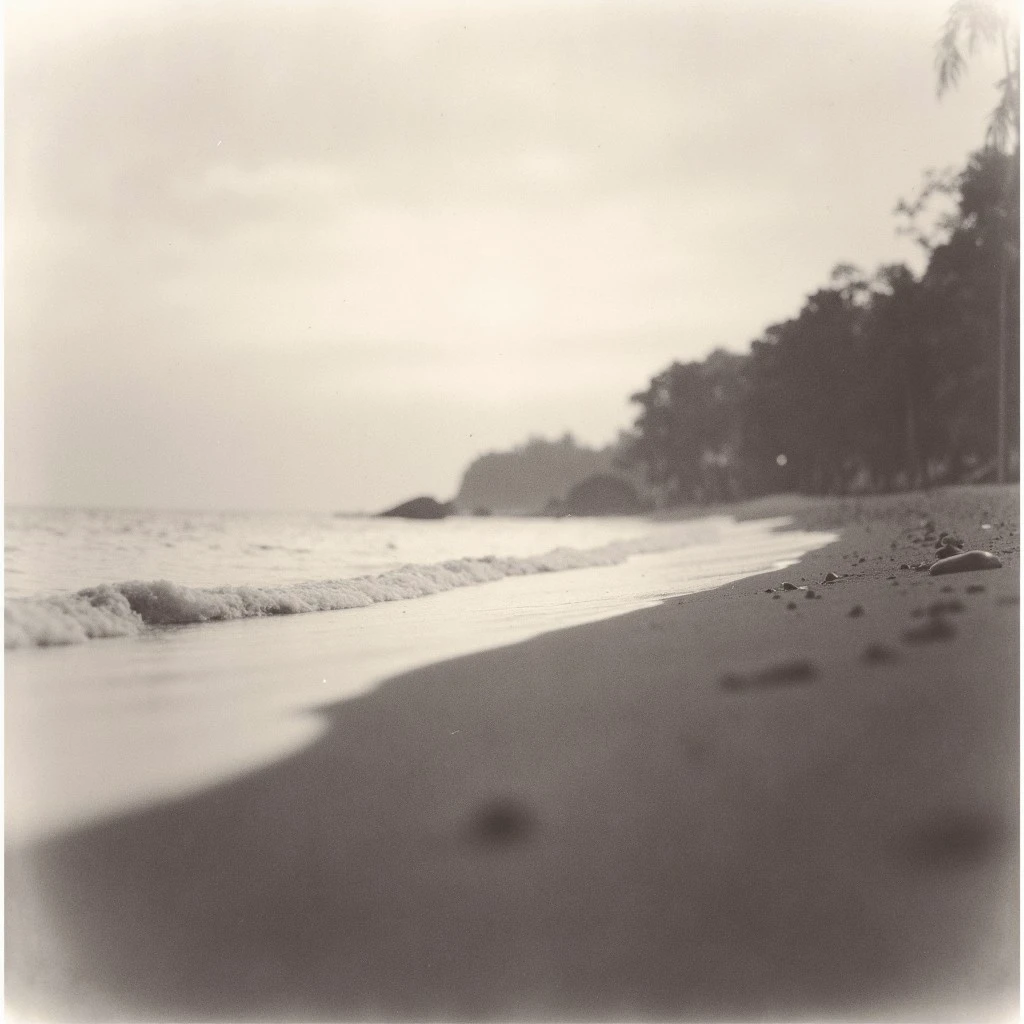 lith_orwo_dokumentenpapier_D, instagram photo a foggy beach in sri lanka, film grain, soft shadows