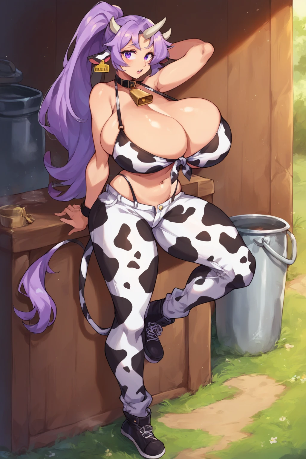 ((cow)), furry female anthro,cow woman,HD,sharp,beautiful and detailed,woman ((anthro)),1girl,Milf, mature woman,white skin,black marble,Holstein,(look at viewer) ,thick girl,by dr comet,by pochincoff, by jlullaby,by kingbang,by obui,by ZeroQrisu,by sparrow,by gmeen,thief, farmer,((farmer outfit)),sad,smile,lghngcw,((simple background)),(gray background,)