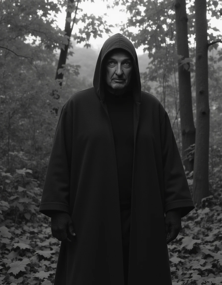 <lora:John_Locke_-_LOST_-_Terry_OQuinn:1>john locke occult, old photo, dark creepy, hooded cultist, forest, black and white photo, dark, shadow, distorted, grainy, film grain, Victorian