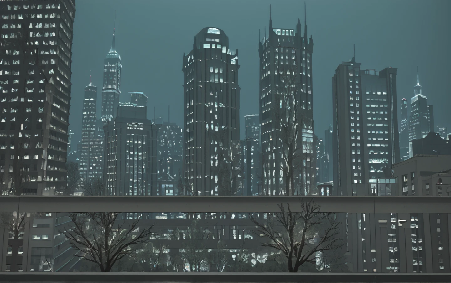 <lora:Amaurot_FORPONY:1>scenery, building, tree, city, night, skyscraper, lamppost