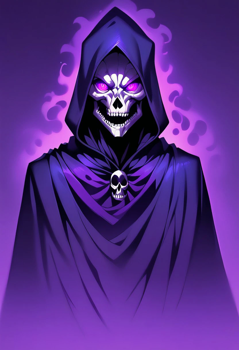 score_9, score_8_up, score_7_up, score_9,  
sh4dowre4lm, uocssh4dowre4lm, shadowrealm, shadow, shadow realm, dark, horror, fear, darkest, nightmare, solo, looking at viewer, 1boy, purple eyes, male focus, hood, mask, glowing, glowing eyes, cloak, hood up, skull, purple theme