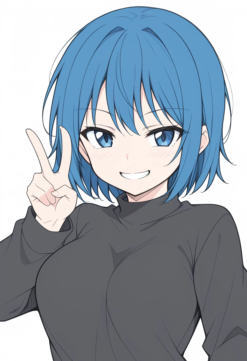 1girl, solo, t1kosewad, sketch,
short hair, blue hair, blue eyes, seductive smile, teeth, medium breasts, long sleeves, black shirt, jacket, v,
white background,
score_9, score_8_up,
<lora:t1kosewad-pony:1>