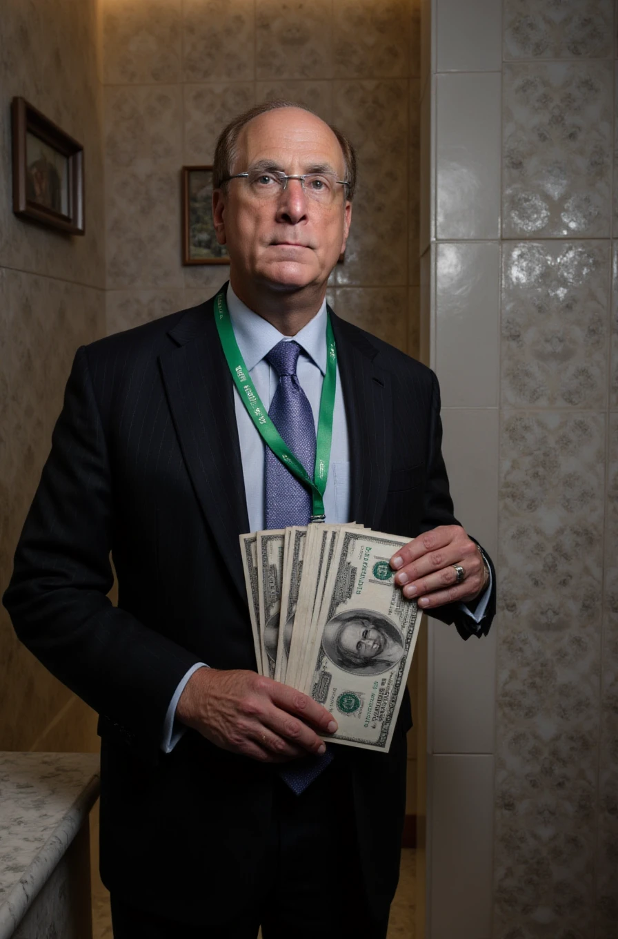 a photo of Larry Fink using his money printing machine and throwing the money  at poor people  <lora:Larry_Fink_LoRA:1>