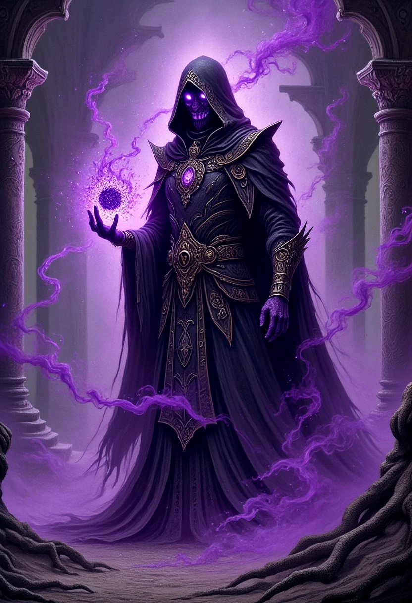 DonMM4g1c4c4d3my, male blood mage  Evoking bewitch shaped like Mist of purple nocturnal sand and earth magic