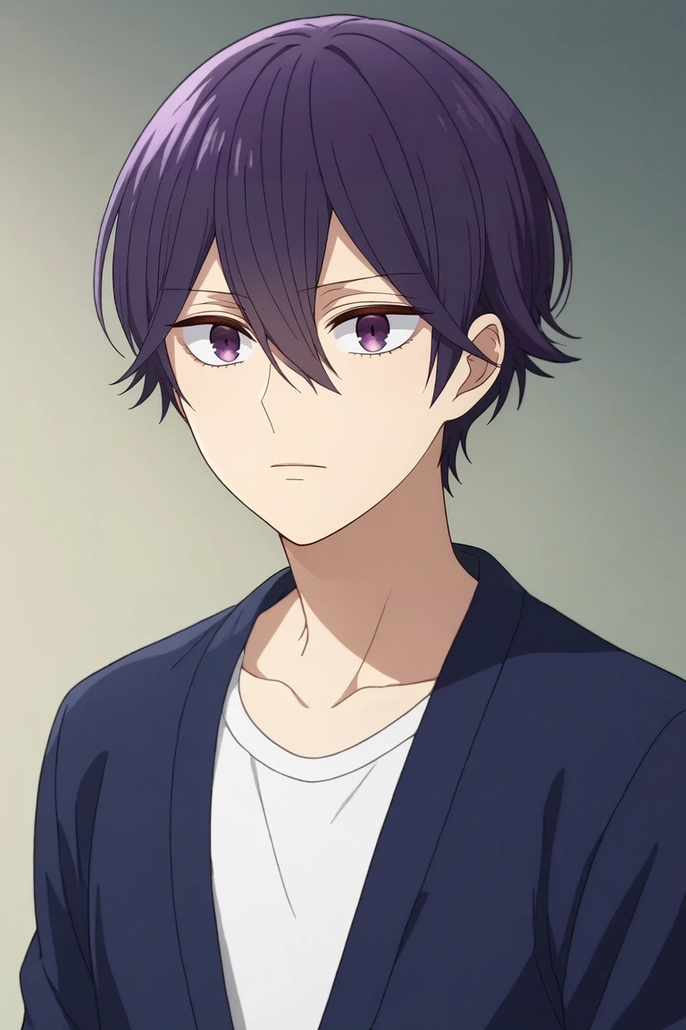 score_9, score_8_up, score_7_up, , rating_safe, , , , , 1boy, solo, male focus, <lora:yuusuke_nisaka_pony:0.82>, yuusuke_nisaka, purple hair, purple eyes, short hair, bangs, hair between eyes, , , <lora:sdxl_lightning_8step_lora:1>