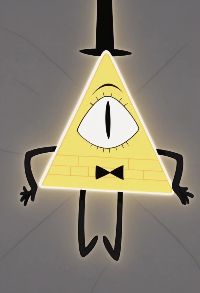 BillGF, one eye, no mouth, bow, yellow triangle, hat, cartoon, black eye