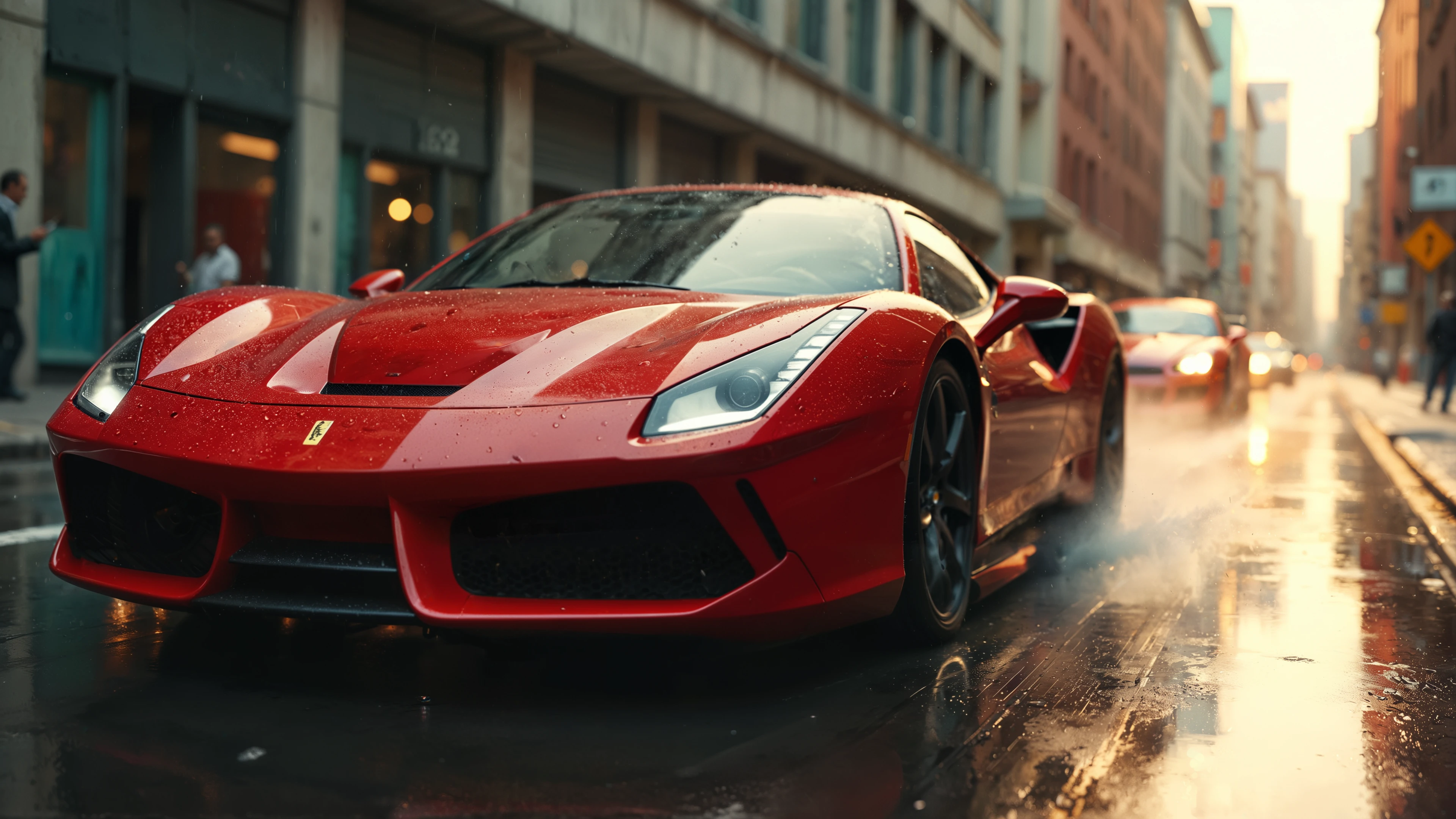style by andre kohn, best quality, bokeh The Once and Future King photo, realistic shadows, red-supercar drifting Depressing wet street, magic atmosphere angle closeup, arthouse, inspired by 2 Fast 2 Furious many details, Dusty grand, full of details, Wide range of colors. Many details everywhere. soft shadows. Low saturation colors. Insane quality. Insane resolution. Insane details. Masterpiece. 32k resolution. Dramatic, Dynamic, Cinematic, Sharp details