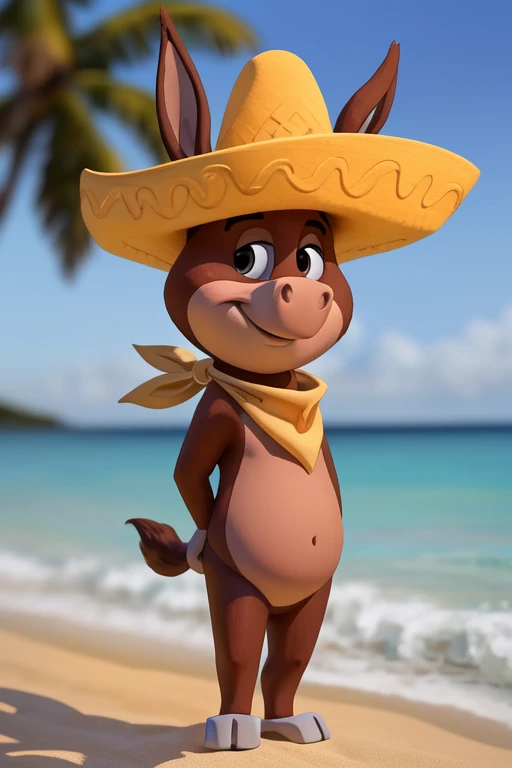 BabaLouie, male, burro, neckerchief, sombrero, standing, pinup, beach, sea, sky, <lora:Baba-Louie:0.7>, uploaded on e621, (detailed background, depth of field), (intricate:1.1), (high detail:1.2), (soft focus), (masterpiece, best quality, 4k, 2k, shaded, absurd res)