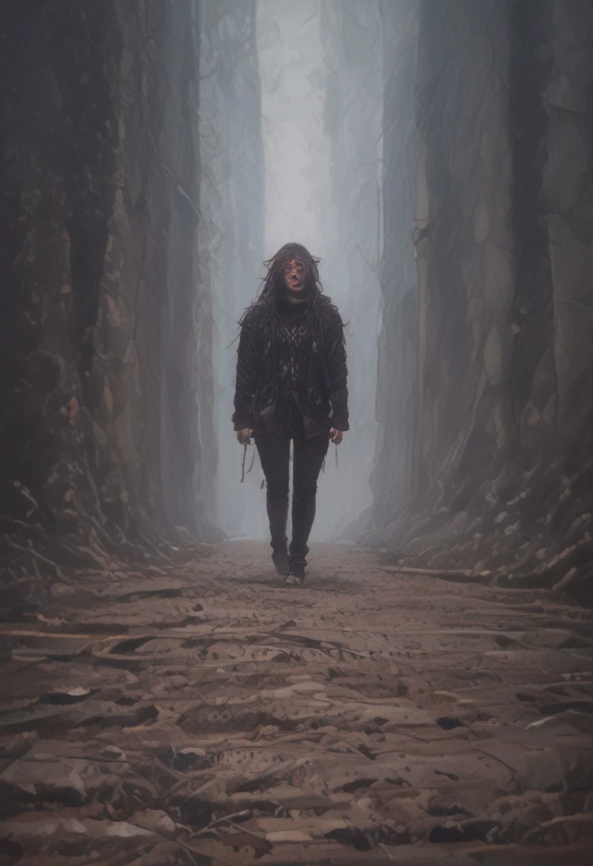 source_photo, realistic, Anime,2.5D A highly detailed fantastical picture of demon in traveling skins wandering the wastelands of hell. Walking with a large hell creature covered in gear. High winds causing sand and debris to kick up against them, Far Away