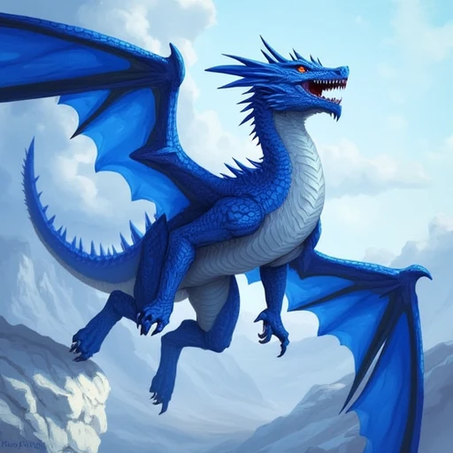 blue exotic dragon flying by