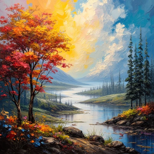 an epic impasto technique of beautiful scenery, realistic painting