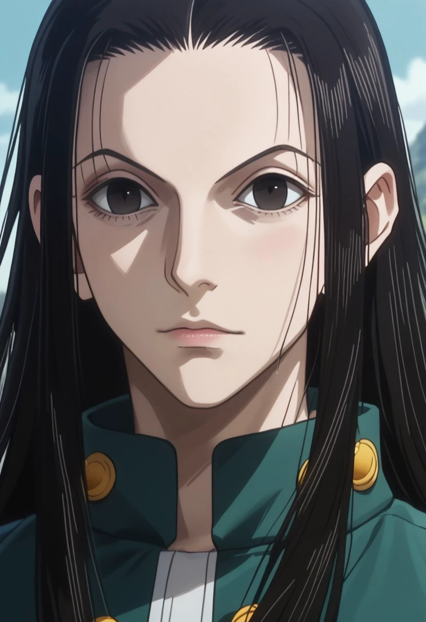 score_9, score_8_up, score_7_up, source_anime, rating_safe, IllumiHXH, black Illumi eyes, black Illumi hair, 1boy, male focus, anime screencap,