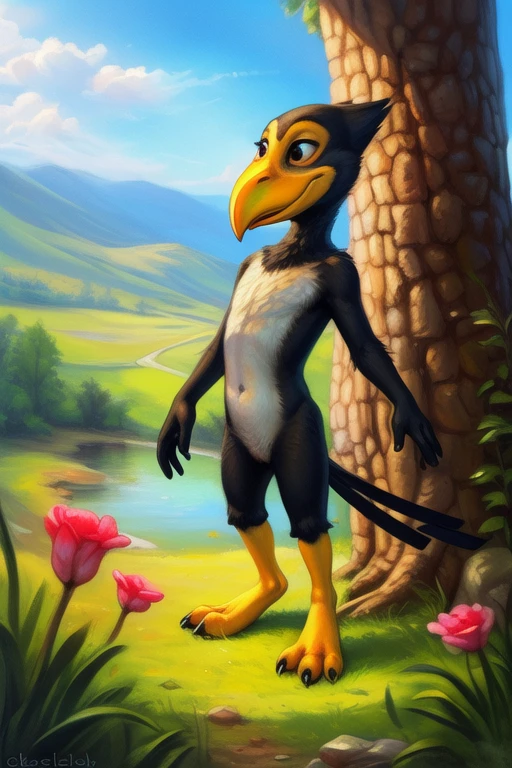 <lora:HeckleJeckleYif:1> HeckleJeckle, raven, white belly, white sclera, black eyes, beak,,  (standing,)
[ the sun is shining, (glade,) forest, grass, stars, lake, day,  clouds, flowers, blanket, blue pillows, candles,]
(beautiful, aesthetic, perfect, delicate, intricate, saturated colors), masterpiece, digital drawing, best quality,
[by kenket|by totesfleisch8], by thebigslick:by silverfox5213:0.8], [by syuro, by paloma-paloma::0.2, (Tricksta, TotesFleisch8)