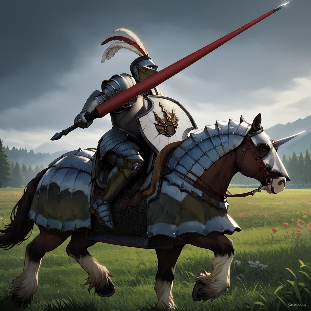 score_9, score_8_up, score_7_up, score_6_up, 2d, highres,
EmpireKnight, full helmet, armor, plume,
holding lance, holding shield, horseback riding,
<lora:Empire_Knight_PonyXL:0.85>