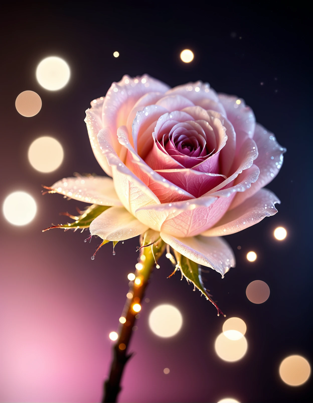 soft white lighting, dark background, see through rose paddle flower rose, pink vivid, bokeh, shinny, transparent, light sparkles<lora:BDetailedv4:0.7>