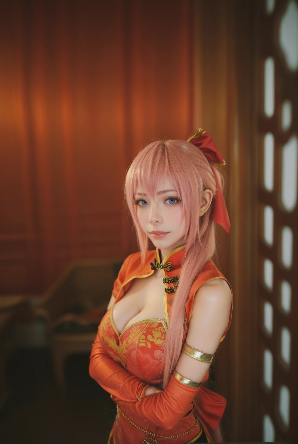 score_9, score_8_up, score_7_up, score_6_up,score_anime,  1girl, chinese luka, pink hair, large breasts  <lora:Megurine_Luka_Chinese_Dress_Realistic_Pony_r1:0.7>