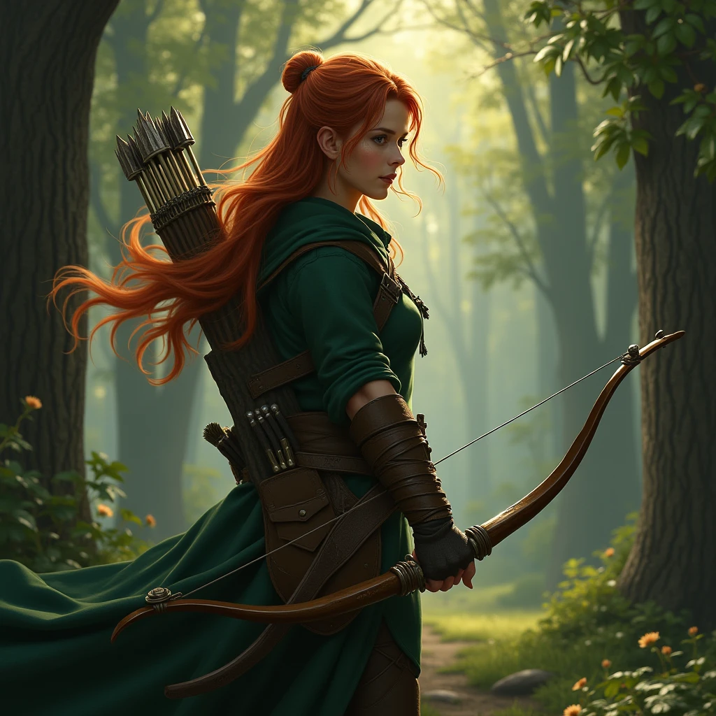 WindRanger <lora:WindRanger:1> holding a bow in the woods