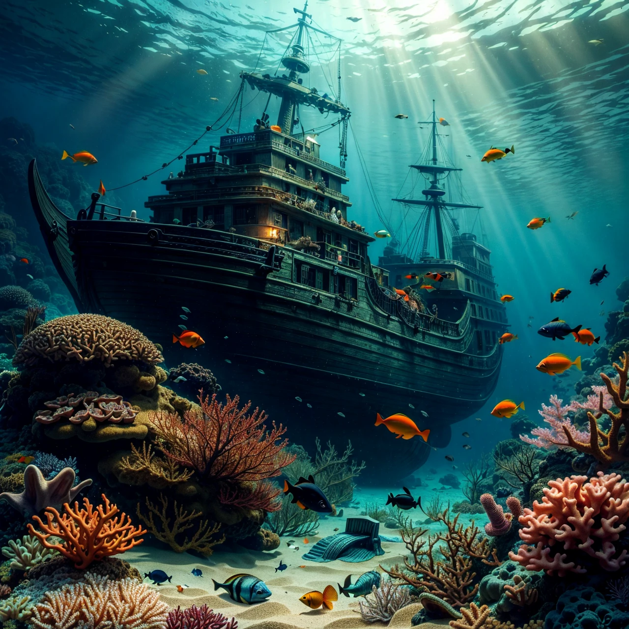 underwater, shipwreck, sea bed, sand, coral, fish, <lora:deepdarkocean:0.6>, deepdarkocean, <lora:NsfwPovAllInOneLoraSdxl:0.5>, high quality, highres, masterpiece, best quality, 8k, intricate, detailed, <lora:add_detail:0.6>, very detailed, <lora:more_details:0.6>, <lora:JuggerCineXL2:0.6>, <lora:Smooth Anime 2 Style SDXL_LoRA_Pony Diffusion V6 XL:0.6>