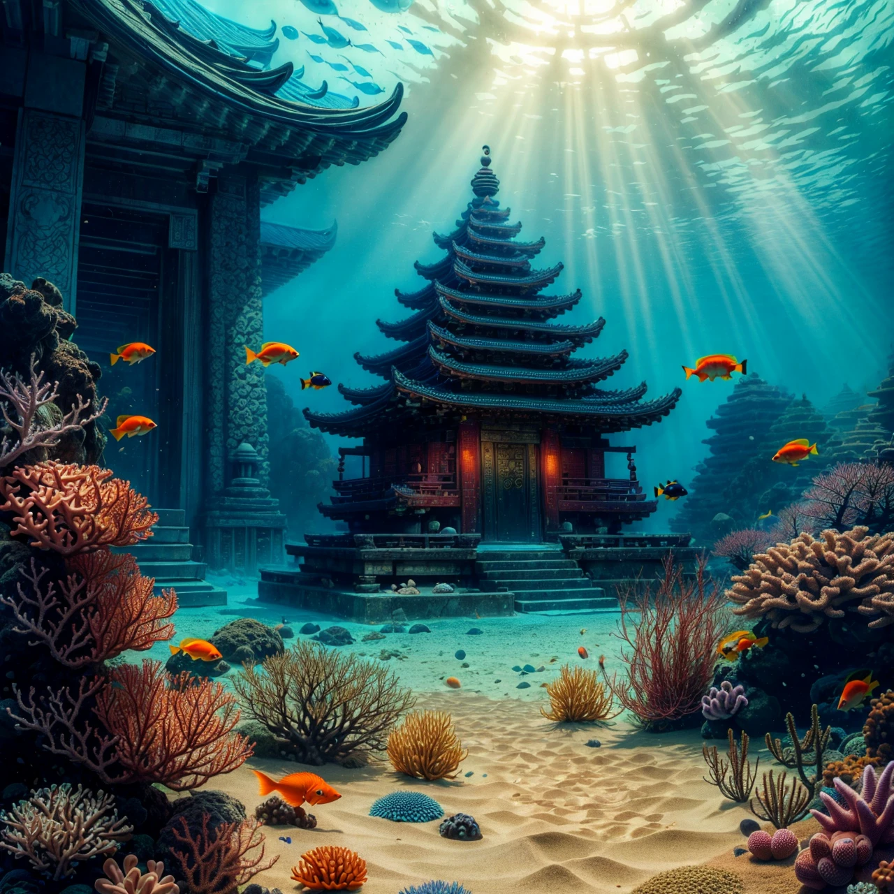 underwater, temple, sea bed, sand, coral, fish, <lora:deepdarkocean:0.6>, deepdarkocean, <lora:NsfwPovAllInOneLoraSdxl:0.5>, high quality, highres, masterpiece, best quality, 8k, intricate, detailed, <lora:add_detail:0.6>, very detailed, <lora:more_details:0.6>, <lora:JuggerCineXL2:0.6>, <lora:Smooth Anime 2 Style SDXL_LoRA_Pony Diffusion V6 XL:0.6>