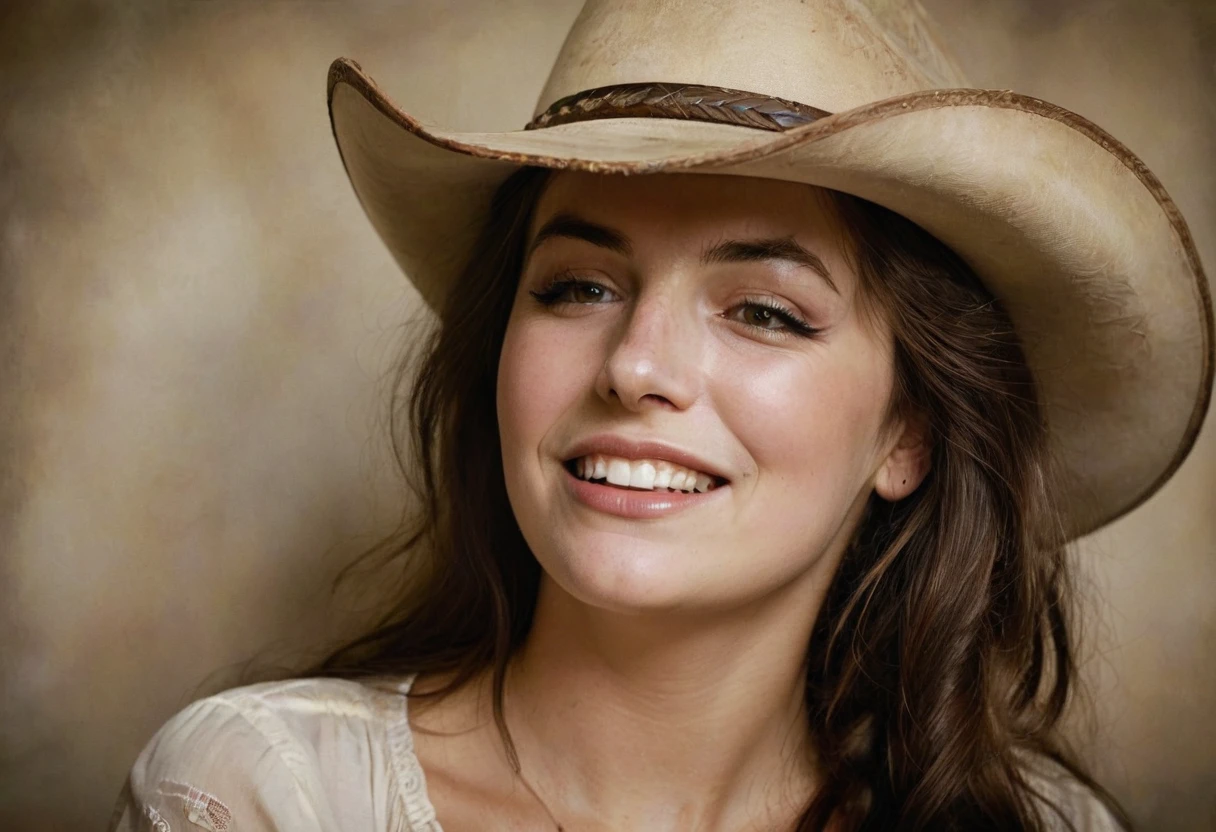 camilla woman,giggling, mystery, dream, fear, hyper-realism, literal, cowboy, mystery, creepy, fantasy<lora:Camilla Belle SDXL>