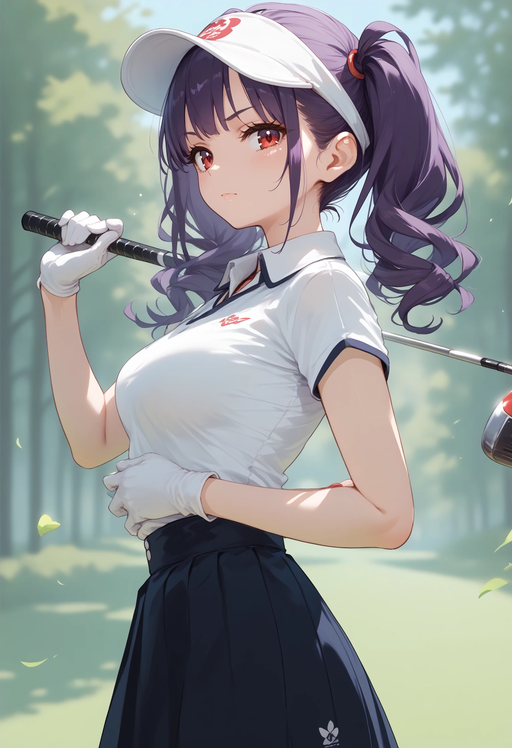 score_9, score_8_up, score_7_up, source_anime,
1girl,solo,medium breasts,
golf,golf club,gloves,shirt,skirt,visor cap,outdoors,day <lora:golf_Pony_v1:0.8>
from side, wide shot, looking at viewer, purple hair, red eyes,naughty, closed mouth, tri tails hair,,