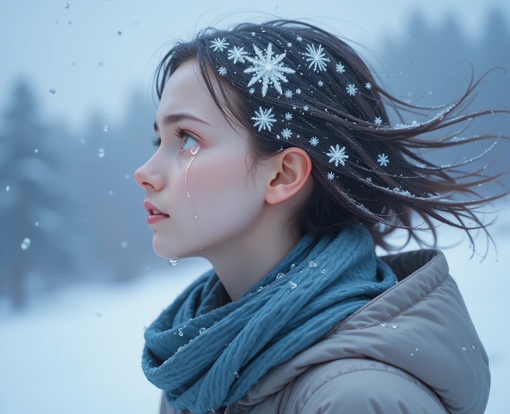 [A girl:snowflakes:5] are falling in the sky, the snowflakes are arranged to show an (abstract pattern of a girl's head:1.2) with girl's face. She is (crying with tears:1.2), photorealistic, masterpiece.
<lora:crying_with_tears_flux_v2.safetensors:1>, 