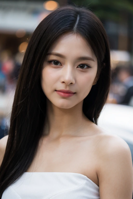 masterpiece, best quality, ultra-detailed, ultra high res, (photorealistic:1.4), raw photo, (realistic:0.2), 8k HDR, realistic lighting, looking at viewer, 1girl, solo, asymmetrical hair, outdoor, (traditional market:1.2), (day), bokeh, (detailed lips), (detailed pores), (detailed skin textures), (detailed face:1.2), (body:1.2), a woman in a sundress, cowboy shot, thigh gap,