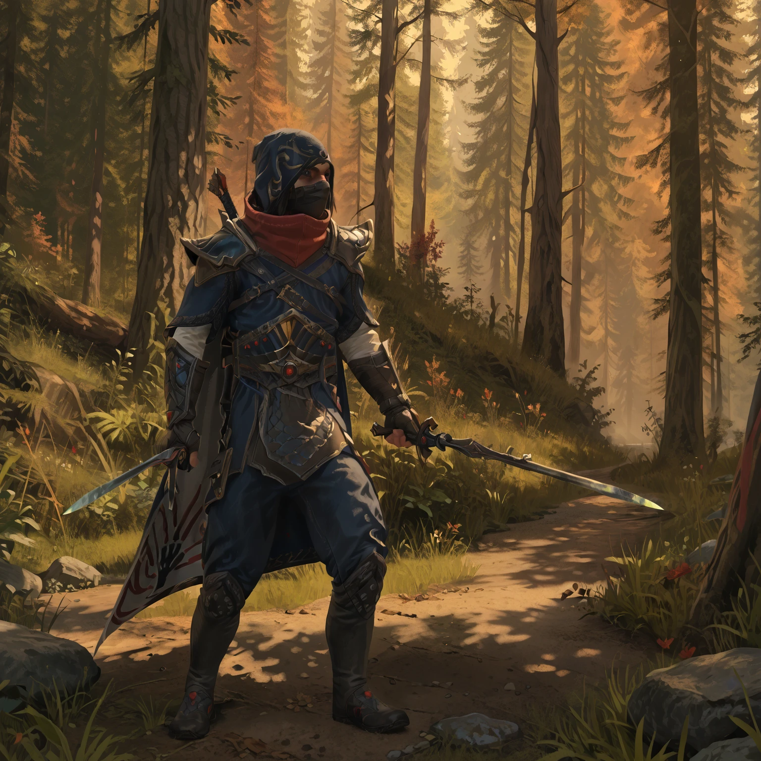 score_9, score_8_up, score_7_up, highres, detailed, 8k,
full body, sneaking, stealth, forest,
ShadowWalker, \(ninja mask\), solo, holding sword, dual wielding,
<lora:Shadow-Walker_PonyXL:0.9>