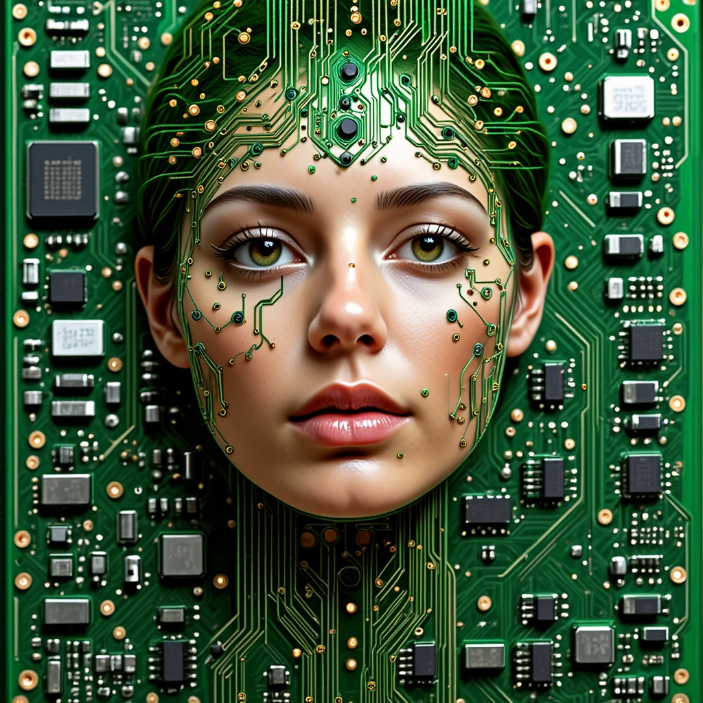 TzigoCBS, a beautiful womans face on  a circiut board consisting of circuit boards, high detailed <lora:TzigoCBS:1>