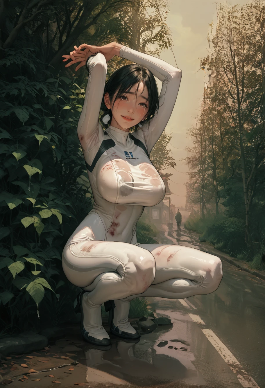 ,ruanyi0883,outdoors,tree,road,
1girl,solo,looking at viewer,criin,tears,stain,
,ruanyi0882,bodysuit,see-through,white bodysuit,skin tight,squatting,arms up,<lora:0883 country road_v1_pony:1>,<lora:0882 One-piece cycling clothes (yoga clothes)_v1_pony:0.7>, score_9, score_8_up, score_7_up, score_6_up, score_9, score_8_up, score_7_up, score_6_up source_anime, blush, 1girl, seduce smile, perfect body , natural huge breasts