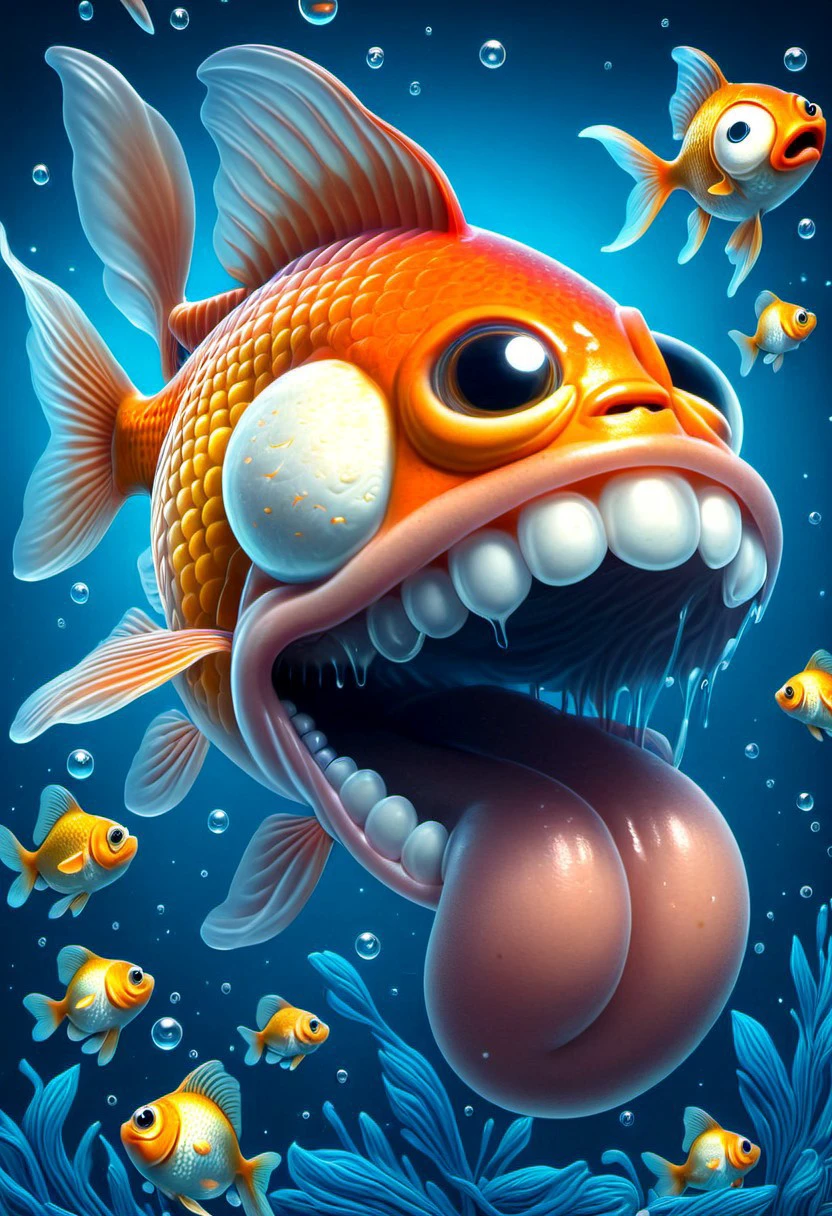 tr1ppystyle, your pet goldfish making a silly face, enhanced textures, creative, beautiful, vibrant, masterpiece, 8k, ultra HD, ultra-detailed, amazing quality, amazing artist, sharp edges, detailed textures, full view, atmospheric lighting, amazing visuals