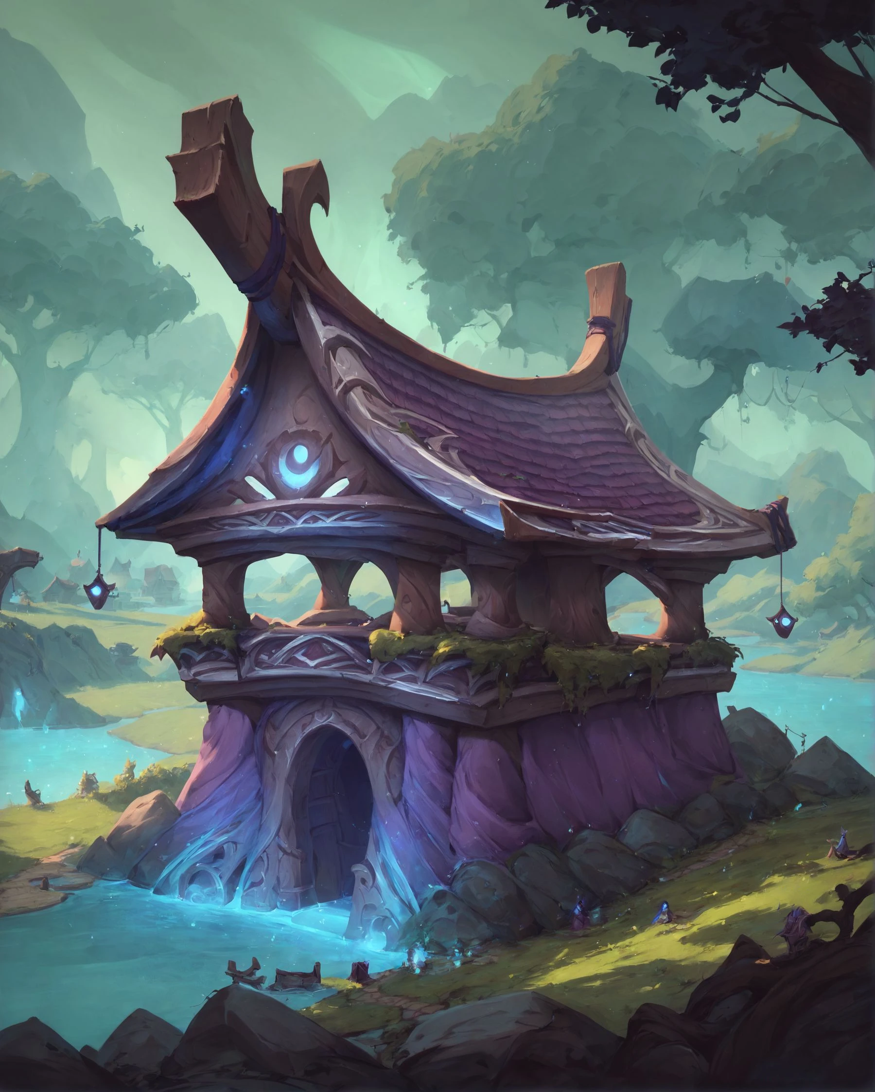 score_9, score_8_up, score_8, warcraft,
<lora:nevibe:0.8>, nevibe, scenery, architecture, night elf house, forest