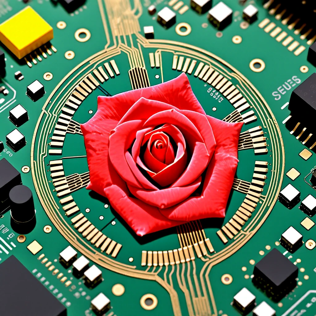 TzigoCBS, a rose as a circiut board,  high detailed, <lora:TzigoCBS:1>