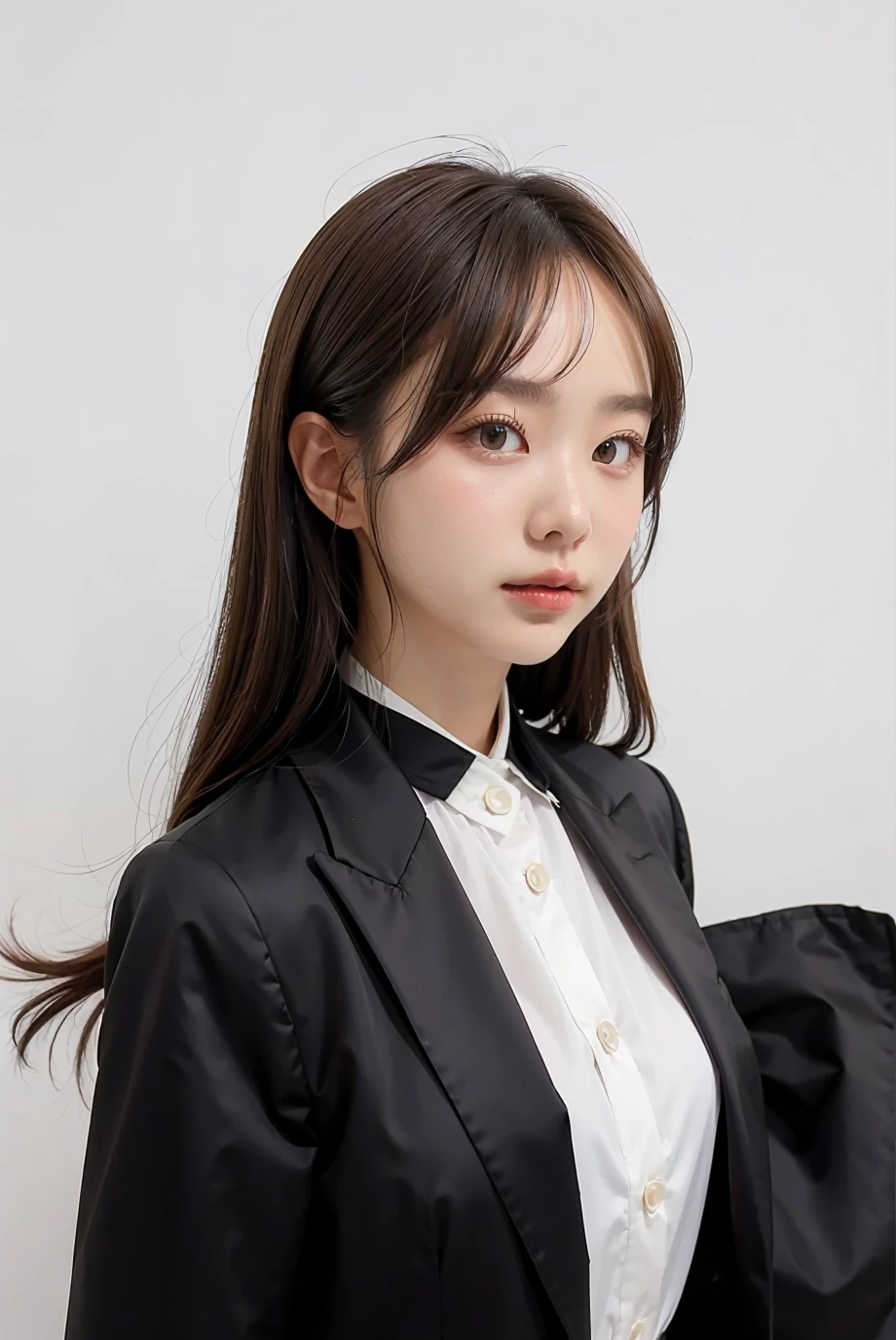 1girl, black  random formal attire, white background,   <lora:toeyjarin_tjj-02:1>