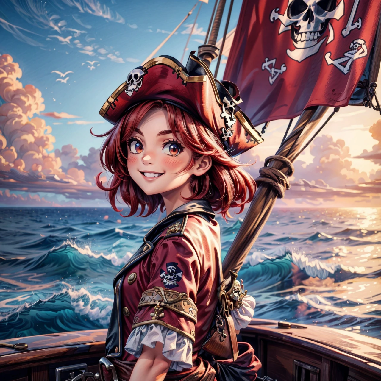 <lora:deepdarkocean:0.6>, deepdarkocean, 1girl, pirate, red hair, pirate flag, ship, ocean, looking at viewer, smile, <lora:NsfwPovAllInOneLoraSdxl:0.5>, high quality, highres, masterpiece, best quality, 8k, intricate, detailed, <lora:add_detail:0.6>, very detailed, <lora:more_details:0.6>, <lora:JuggerCineXL2:0.6>, <lora:Smooth Anime 2 Style SDXL_LoRA_Pony Diffusion V6 XL:0.6>