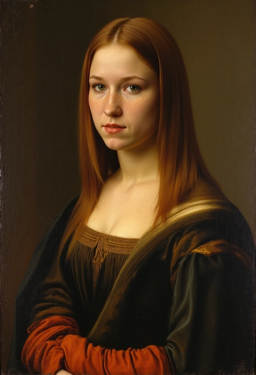 Allie Sin in a portrait painting by Leonardo da vinci