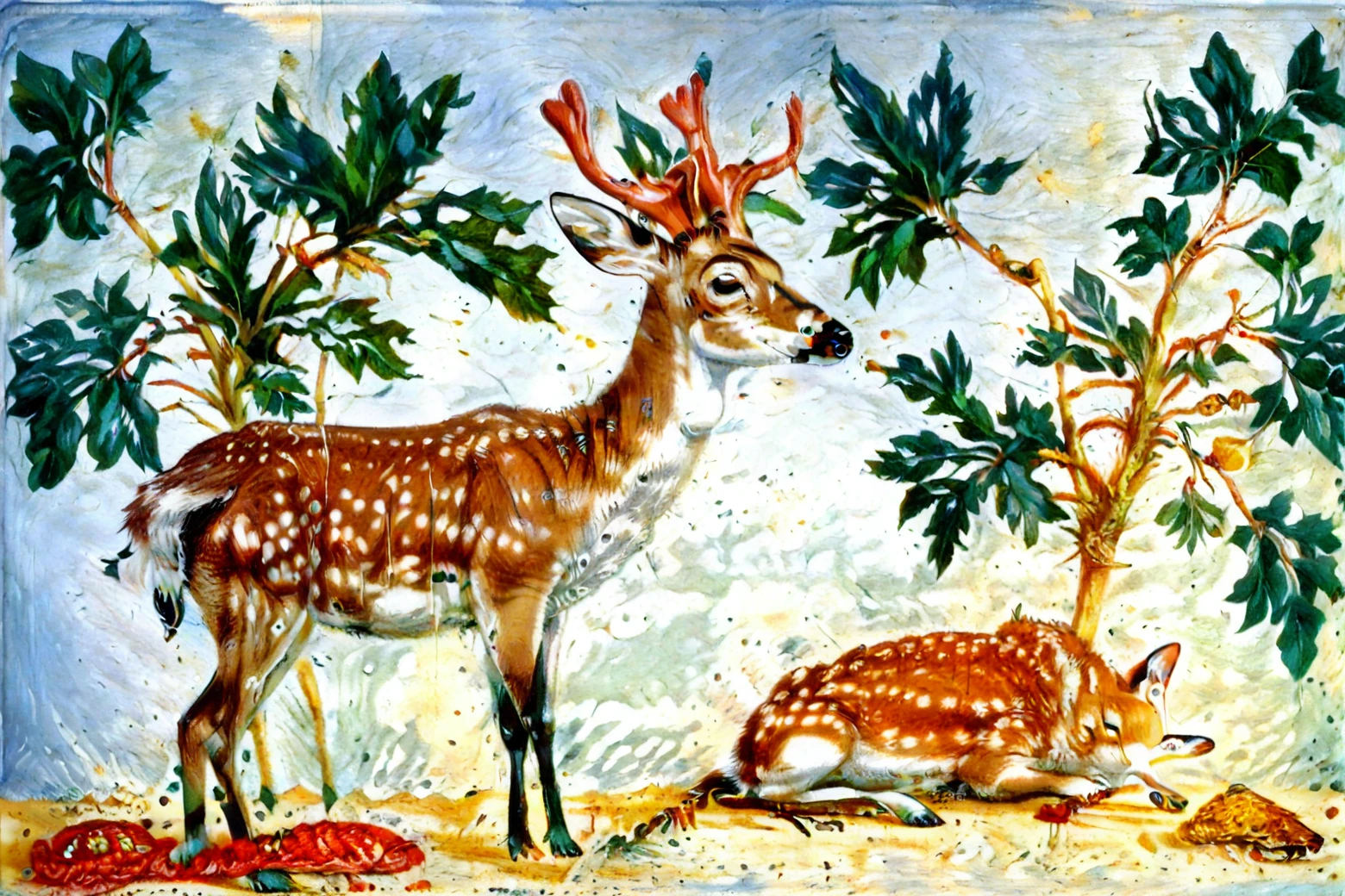 <lora:maria-sibylla-merian_pony_v1:1> '  deer ' by merian maria sibylla in,animal painting \(genre\),naturalism \(style\),  painting \(medium\) ,watercolor \(medium\),  <lora:deer-pony:1> deer, animal, animal focus, score_9, score_6_up, score_7_up