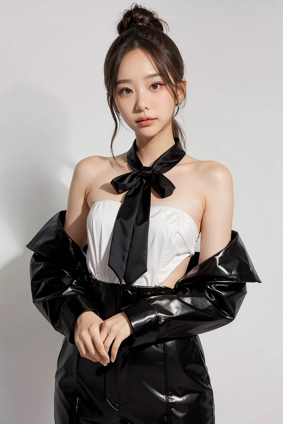 1girl, black  random formal attire, white background,   <lora:toeyjarin_tjj-02:1>