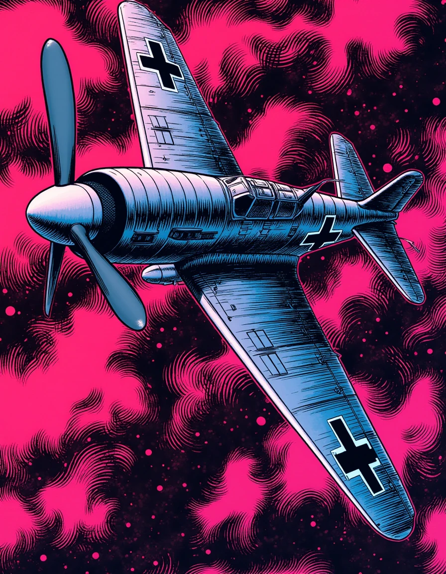 a manga style illustration of masterpiece, neon splash art, messerschmitt bf-109, ww2, vibrant, dynamic
<lora:BerserkLoraFlux:1> b3rs3rk