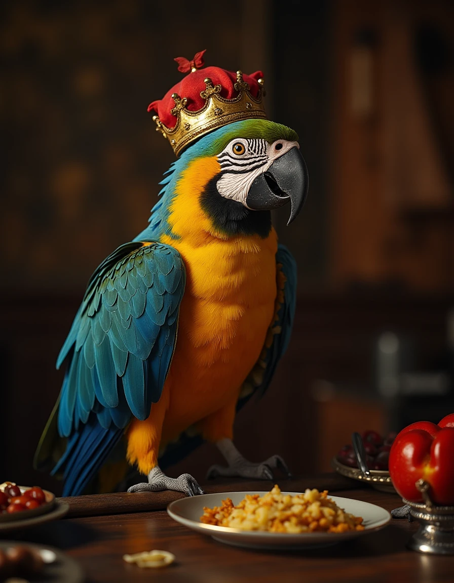 <lora:cinematic:1>,cinematic portrait of a parrot dressed as waiter,