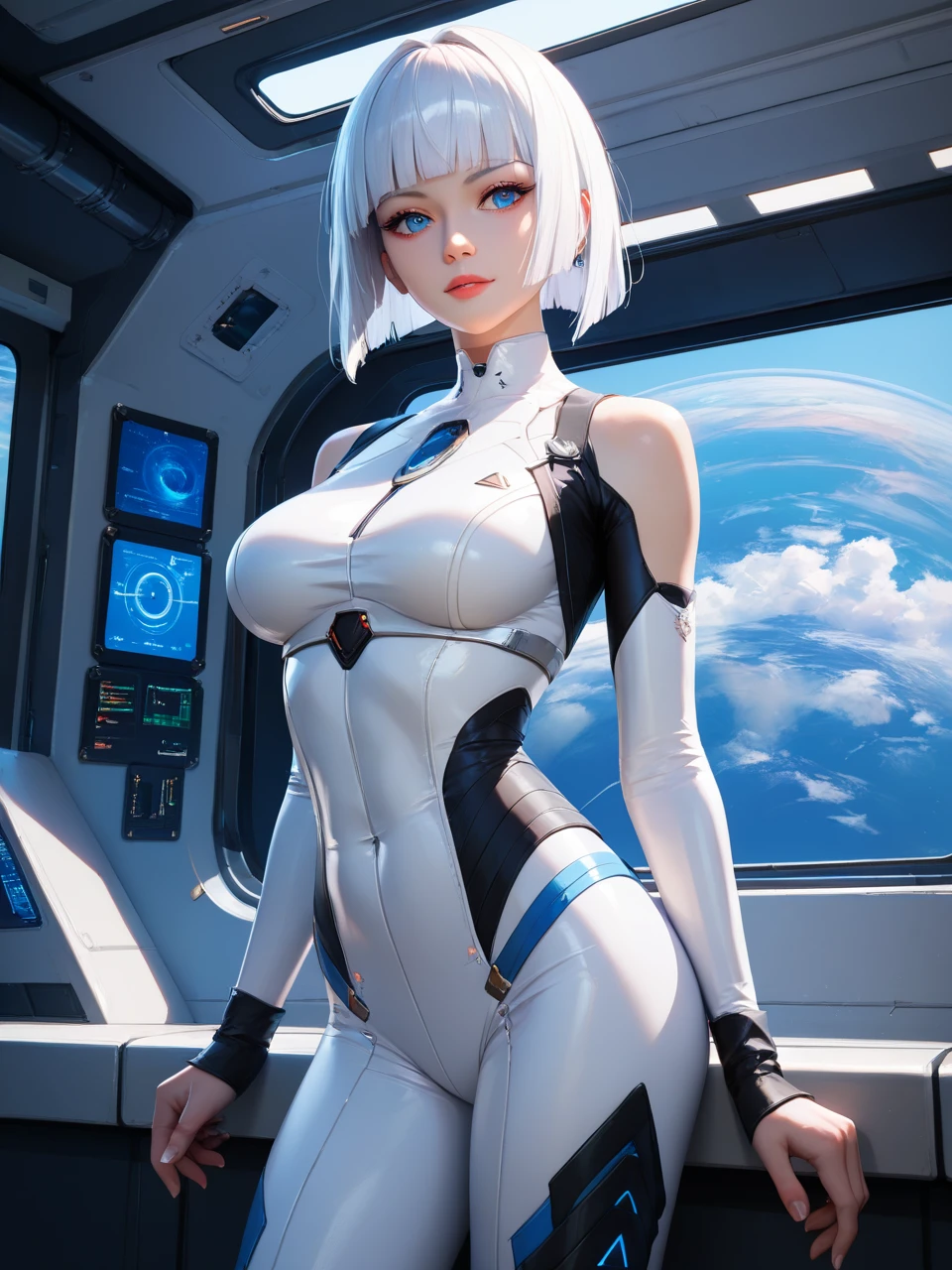score_9,score_8_up,score_7_up,
1girl,solo,best quality,highres,masterpiece,
rim light,available light,cinematic lighting,
highly detailed,high budget,masterpiece,best quality,perfect anatomy,very aesthetic,1girl,solo,white hair,short hair, hime cut, white bodysuit, cowboy_shot,spacecraft interior,